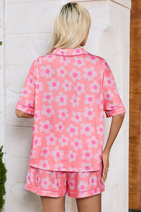 Thumbnail for Pocketed Flower Half Sleeve Top and Shorts Lounge Set - 2 PCS. - T - 3 COLORS -