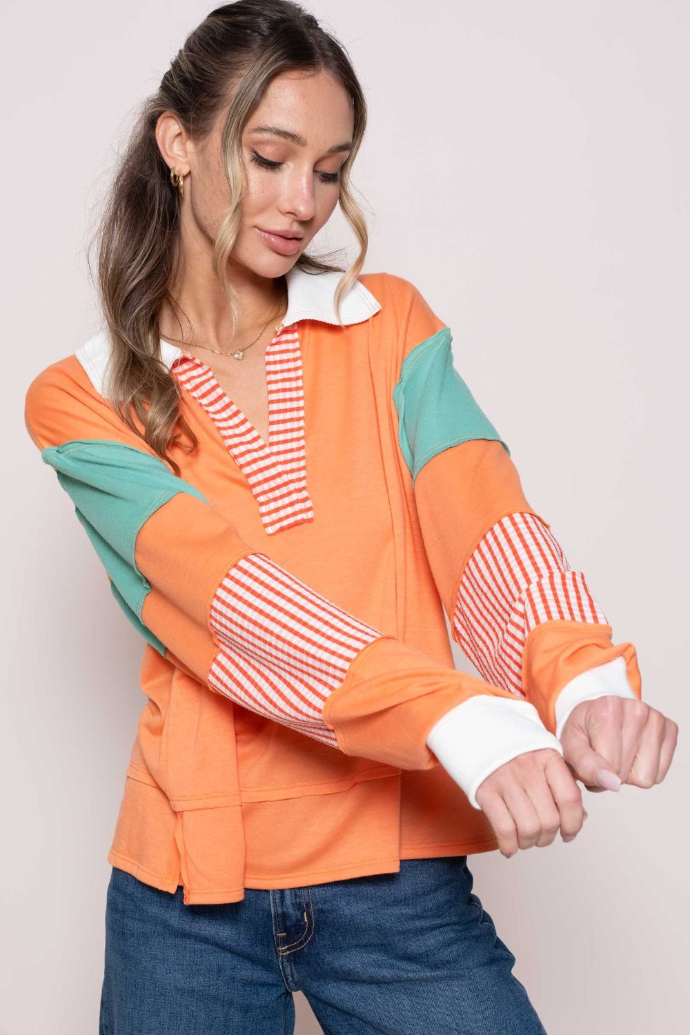 Hailey & Co Color Block Top with Striped Panel - S,M,L ONLY - T - 1 COLOR