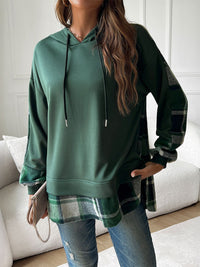 Thumbnail for Devine Drawstring Plaid Long Sleeve Hoodie - T - 4 COLORS -