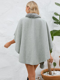 Thumbnail for Fuzzy Trim Open Front Poncho - ONE SIZE - T - 6 COLORS -