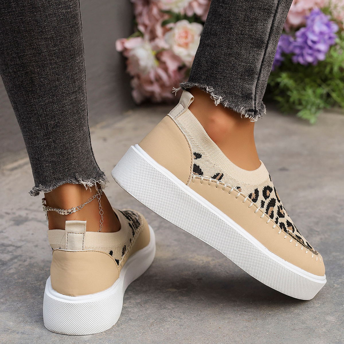 Leopard Round Toe Platform Sneakers - T - 1 COLOR -