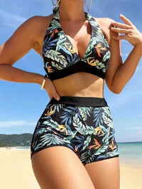 Thumbnail for Printed Halter Neck Two-Piece Swim Set - T - 2 PATTERN COLORS/BLACK -