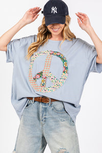 Thumbnail for SAGE + FIG Peace Sign Round Neck Half Sleeve T-Shirt - T - 1 COLOR -