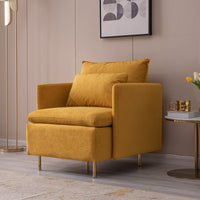 Thumbnail for Modern Fabric Accent Armchair,upholstered Single Sofa Chair,Yellow Cotton Linen-30.7''