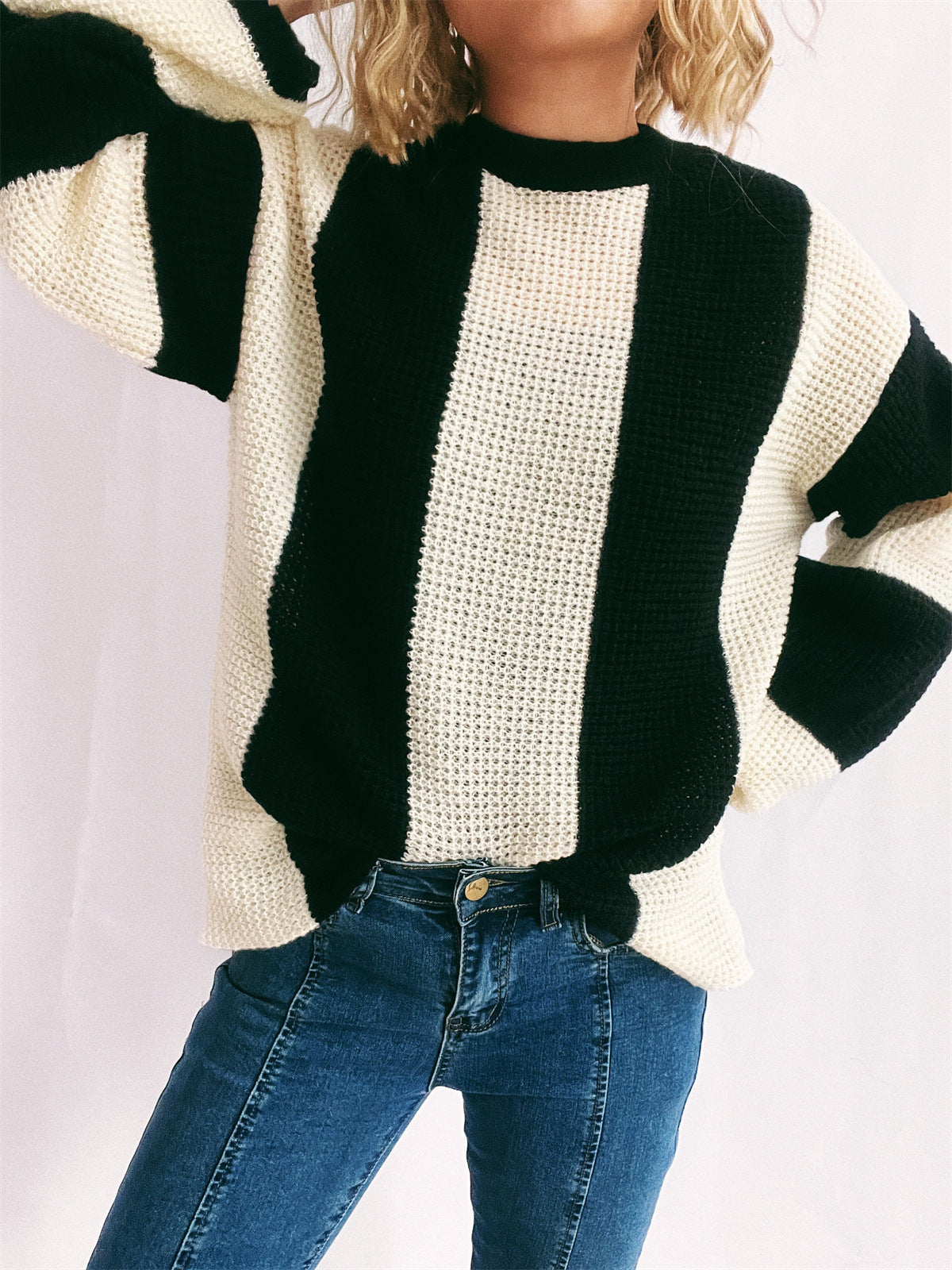 Color Block Round Neck Long Sleeve Sweater - T - 2 COLORS -