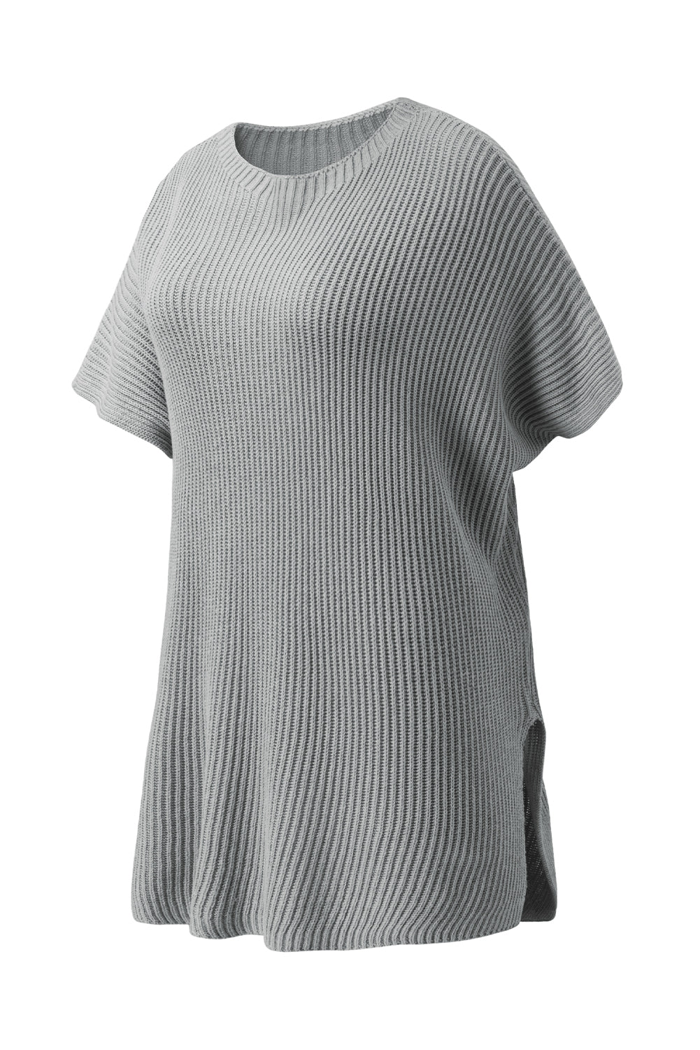 Slit Round Neck Short Sleeve Knit Top - T - 1 COLOR -