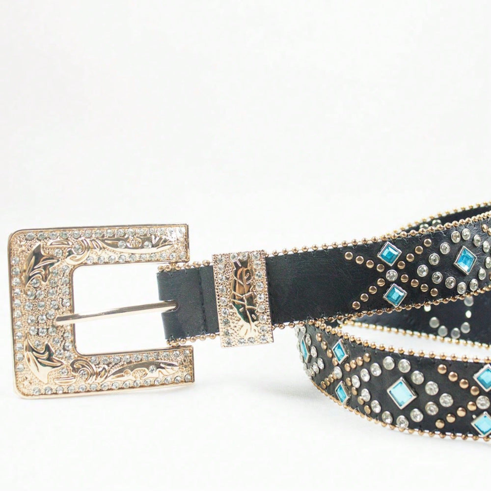 Rhinestone PU Leather Belt - T - 1 COLOR -