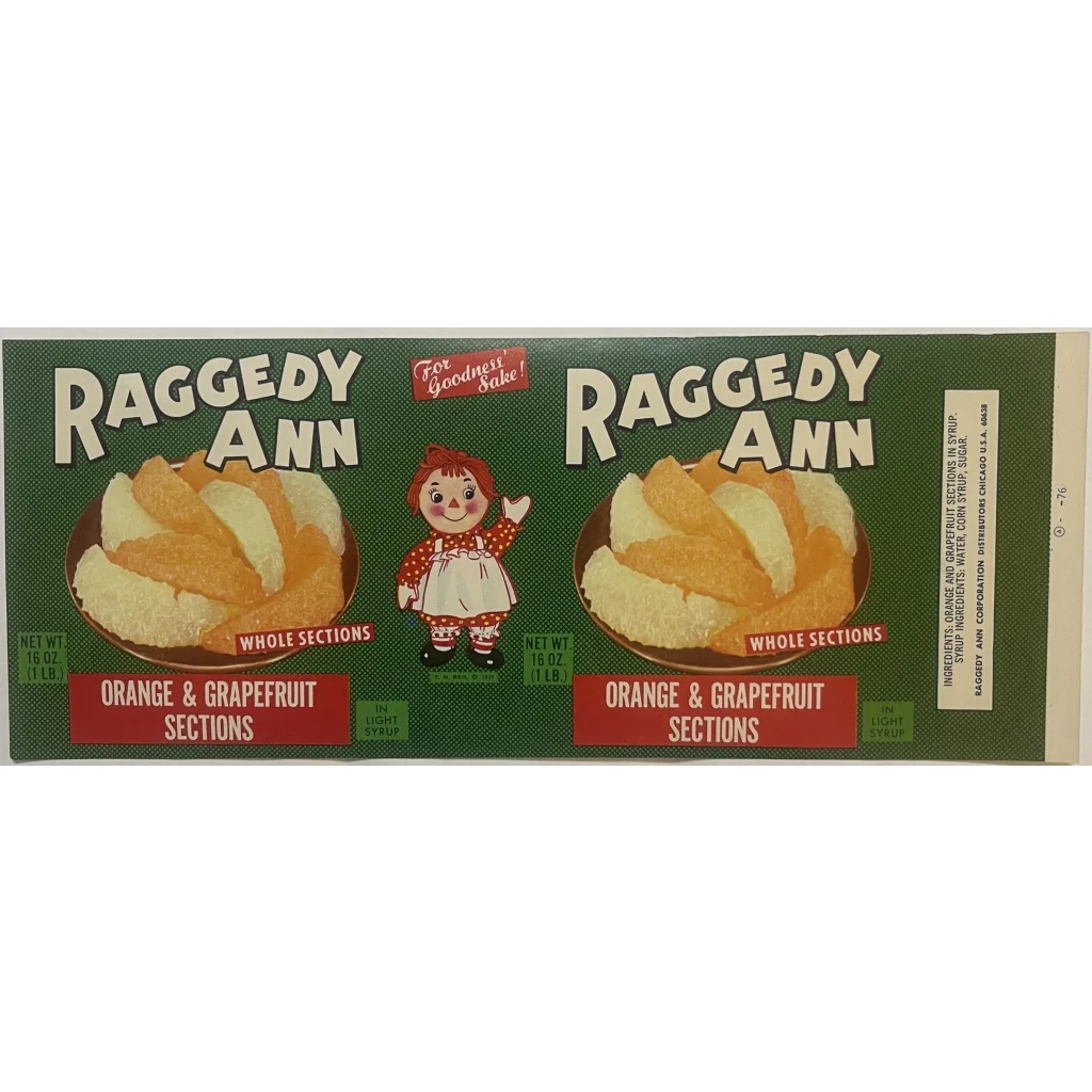 Vintage 1960s ⭐️ Raggedy Ann Can Label, Chicago, IL, American and Illinois Icon!