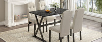 Thumbnail for Solid Wood 5-Piece Dining Table Set With Faux Marble Tabletop and Upholstered Dining Chairs for 4, Faux Marble Black+Bei