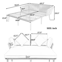 Thumbnail for Outdoor Patio Daybed, Woven Nylon Rope Backrest With Washable Cushions for Balcony, Poolside, Set for 2 Person, Gray