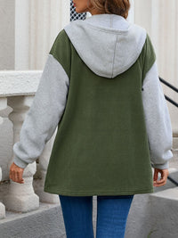 Thumbnail for Pocketed Contrast Snap Down Hooded Jacket - T - 1 COLOR -