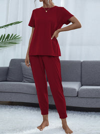 Thumbnail for Round Neck Top and Pants Lounge Set - 2 PCS. - T - 2 COLORS -