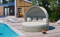 Thumbnail for Patio Furniture Round Outdoor Sectional Sofa Set Rattan Daybed Two-Tone Weave Sunbed With Retractable Canopy, Separate S