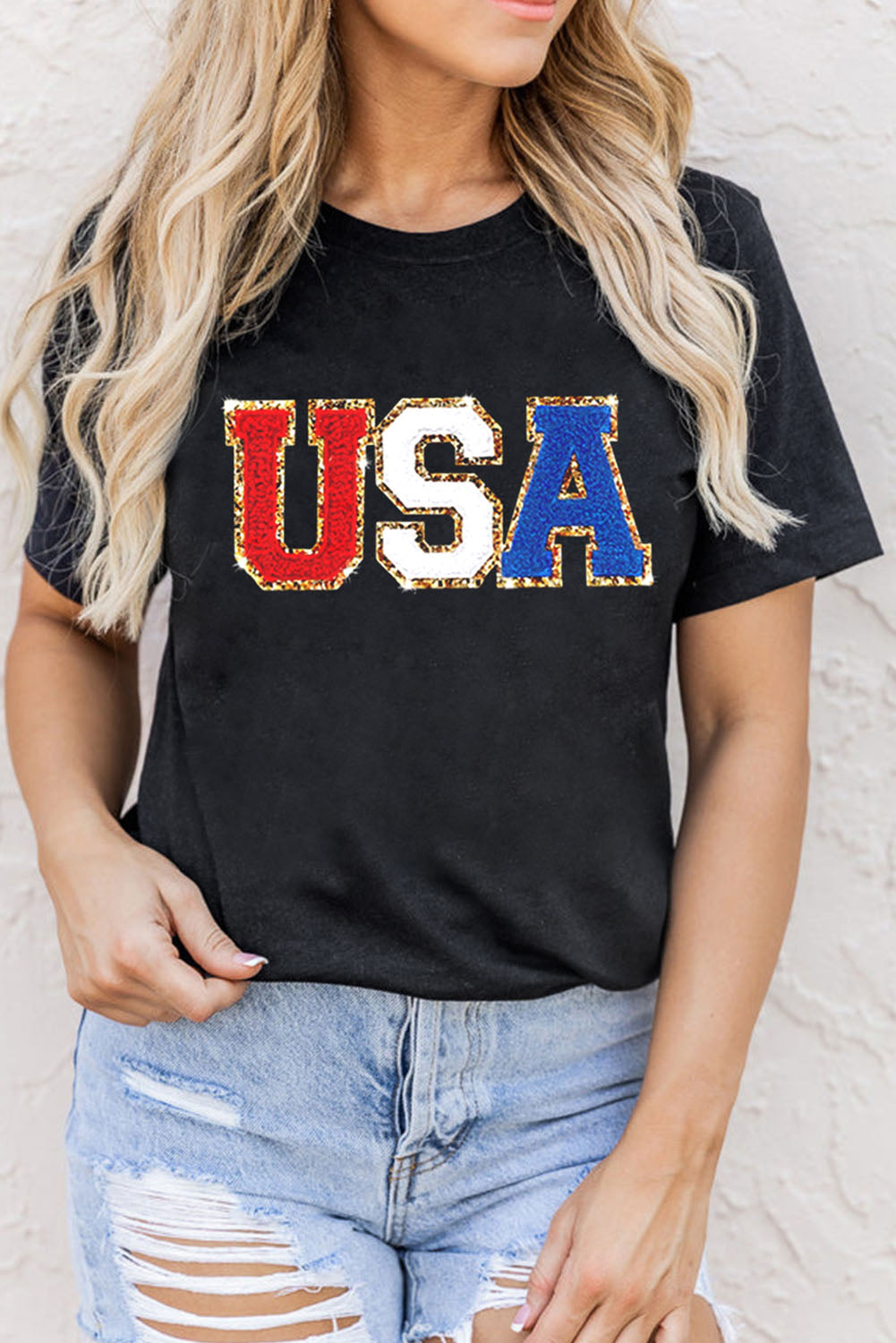 USA Round Neck Short Sleeve T-Shirt - T - 1 COLOR -