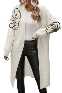 Thumbnail for Full Size Flower Open Front Long Sleeve Cardigan - T - 1 COLOR -