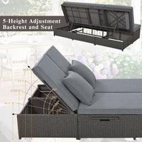 Thumbnail for Outdoor Double Sunbed, Wicker Rattan Patio Reclining Chairs With Adjustable Backrest and Seat, Conversational Set for 2