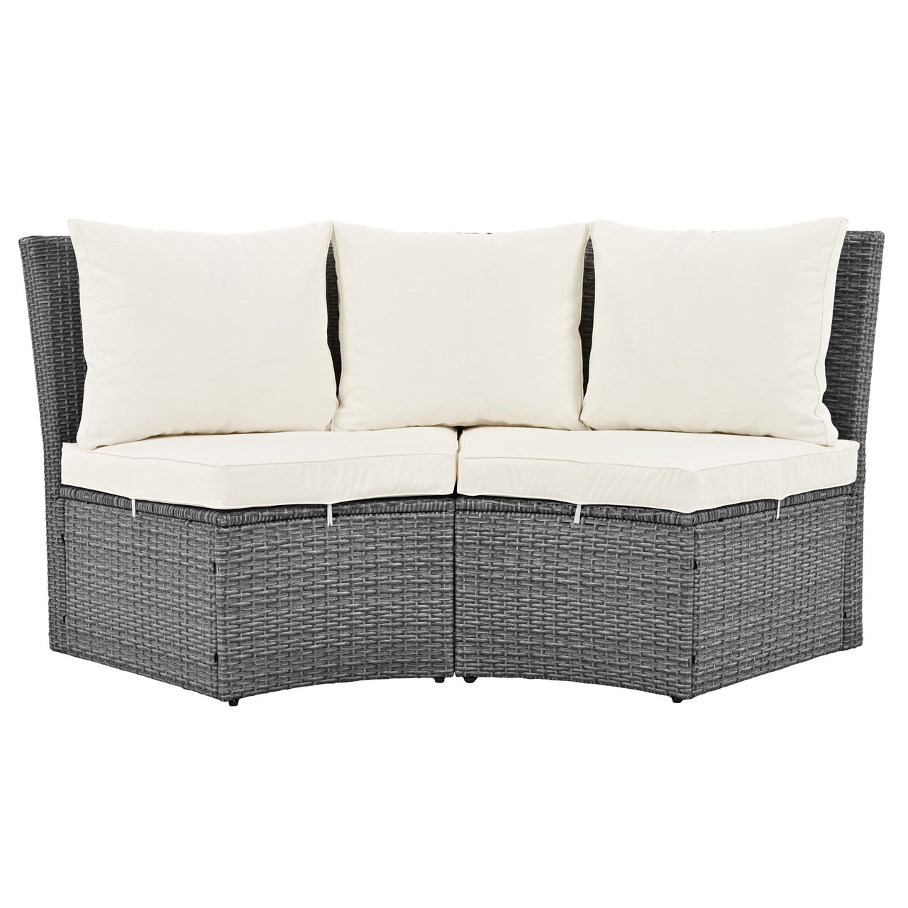 Patio 5-Piece Round Rattan Sectional Sofa Set All-Weather PE Wicker Sunbed Daybed With Round Liftable Table and Washable