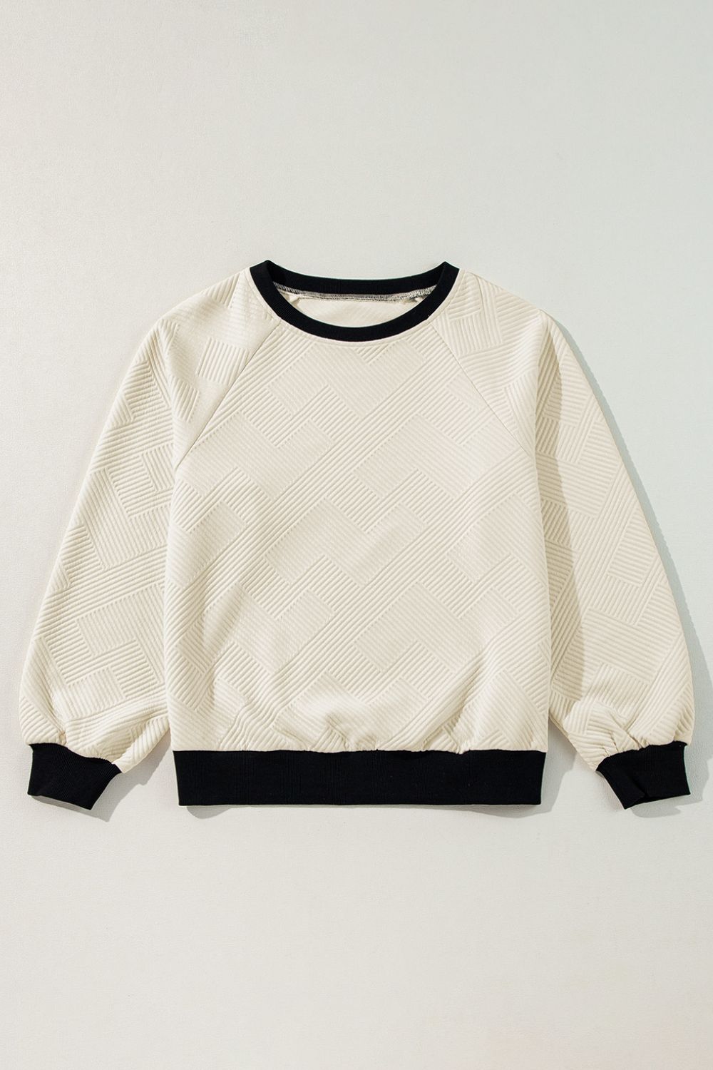 Texture Contrast Long Sleeve Sweatshirt - T - 1 COLOR -