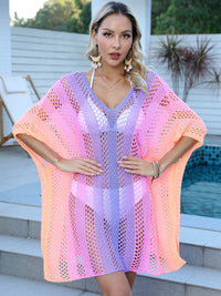 Thumbnail for Openwork Contrast V-Neck Cover-Up - T - 3 COLORS -