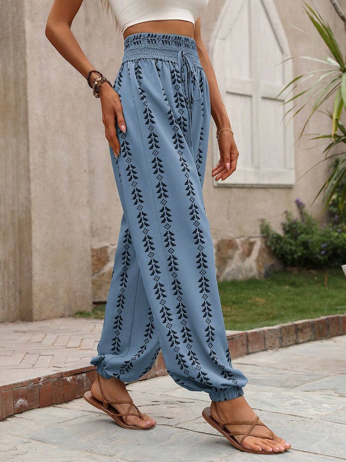 Tied Printed High Waist Pants - T - 5 COLORS -