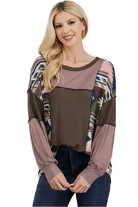 Thumbnail for Celeste Full Size Exposed Seam Printed Color Block T-Shirt - T - 1 COLOR -