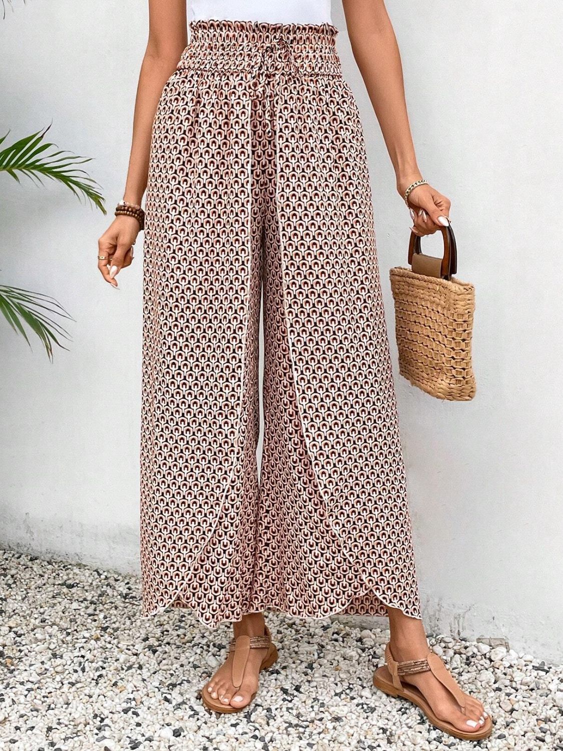 Tied Printed Wide Leg Pants - T - 5 COLORS -