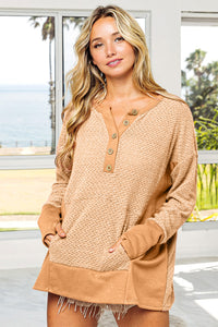 Thumbnail for BiBi Thumb Opening Long Sleeve Top with Kangaroo Pocket - T - 1 COLOR -