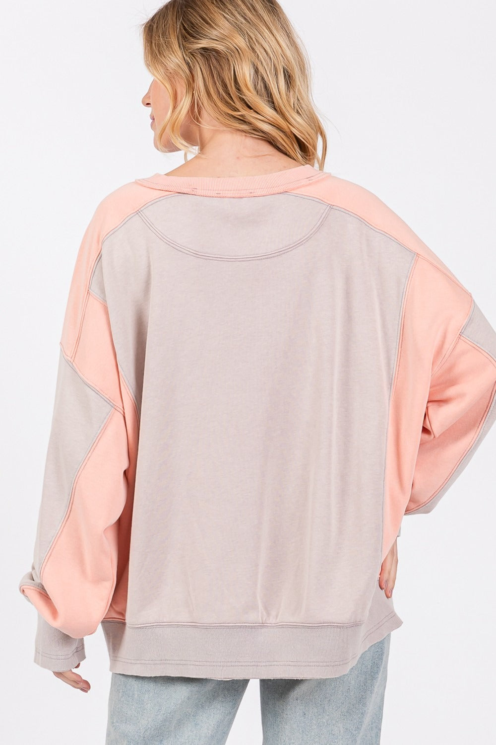 SAGE + FIG Color Block Round Neck Sweatshirt - T - 1 COLOR -