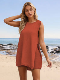 Thumbnail for Slit Round Neck Top and Shorts set - Beach or Everyday - 2 PCS. - T - 6 COLORS -