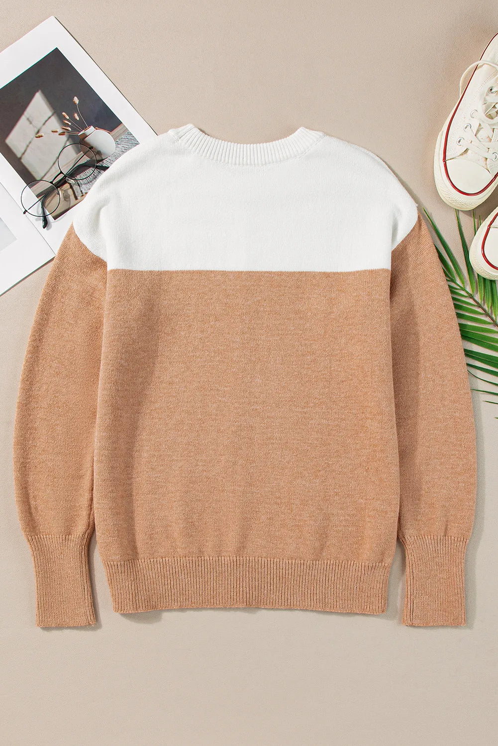 Color Block Round Neck Long Sleeve Sweater - T - 1 COLOR -