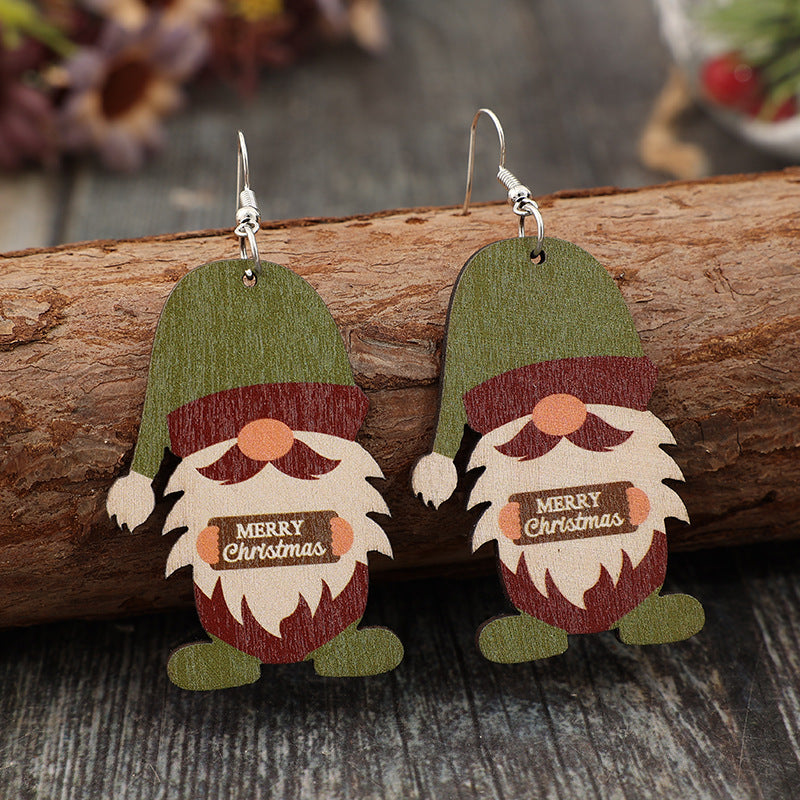 Wooden Gnome Dangle Earrings - T - 1 COLOR -