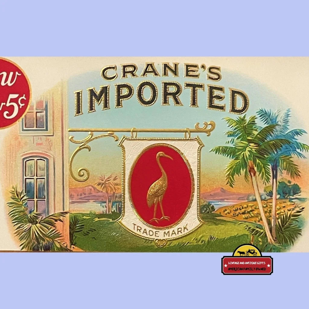 Combo All 3! Antique Crane's Imported Embossed Cigar Labels, Indianapolis, in 1900s - 1930s