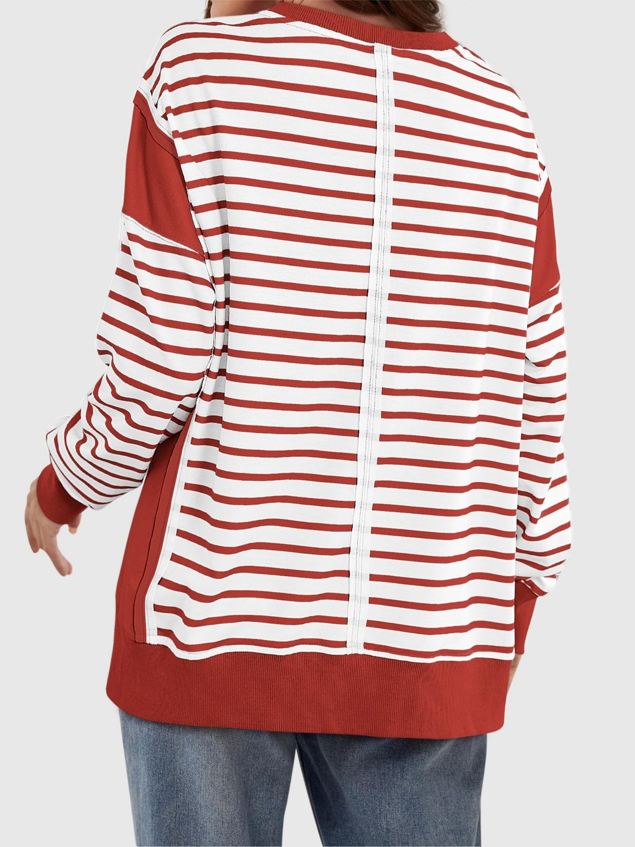 Slit Exposed Seam Striped Long Sleeve Sweatshirt - T - 8 COLORS -