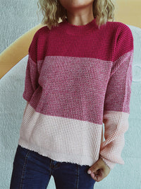 Thumbnail for Color Block Long Sleeve Sweater - T - 3 COLORS -