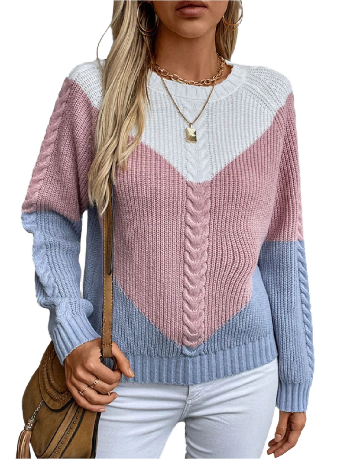 Color Block Round Neck Long Sleeve Sweater - T - 2 COLORS -