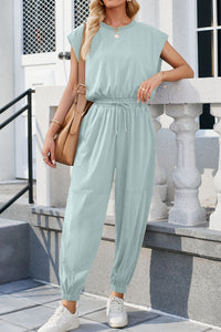 Thumbnail for Round Neck Cap Sleeve Jumpsuit - T - 6 COLORS -