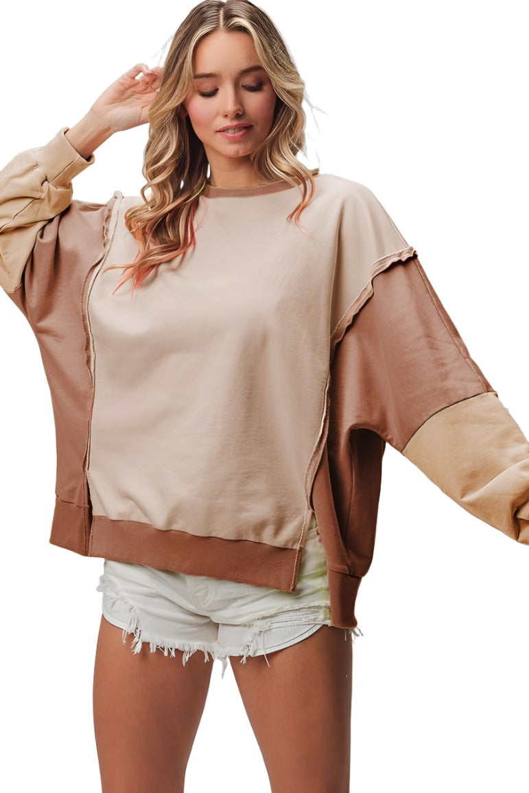 BiBi Washed Color Block Sweatshirt - T - 1 COLOR -