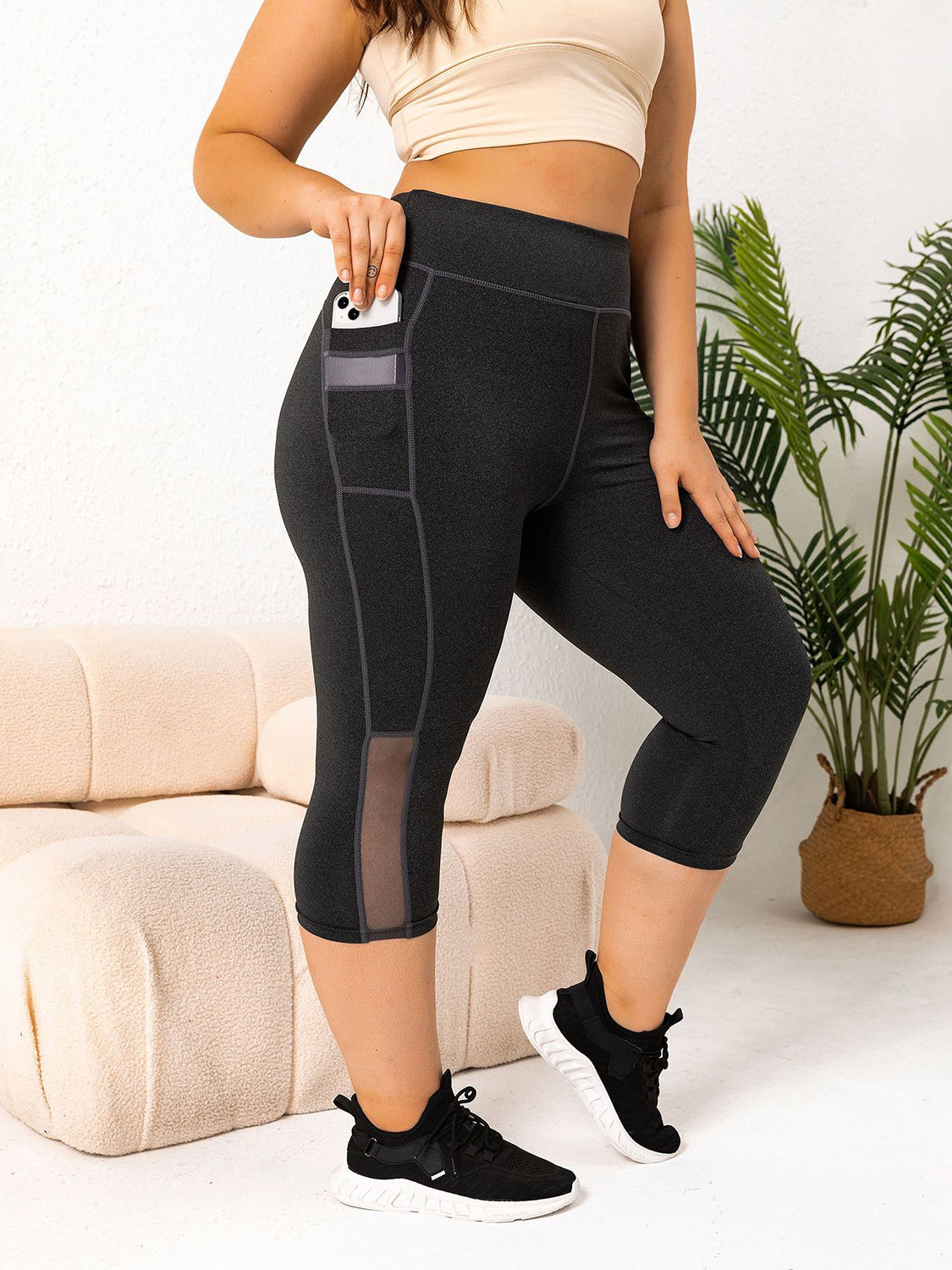 Plus Size Pocketed High Waist Active Leggings - XL THRU 4XL - T - 1 COLOR -