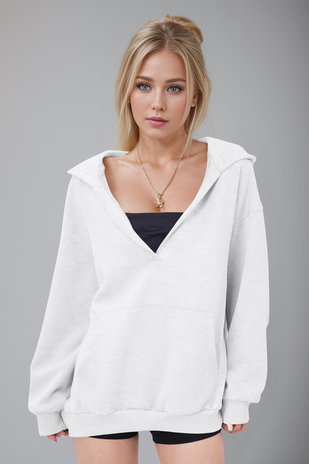 Basic Bae Kangaroo Pocket Long Sleeve Hoodie - T - 6 COLORS -