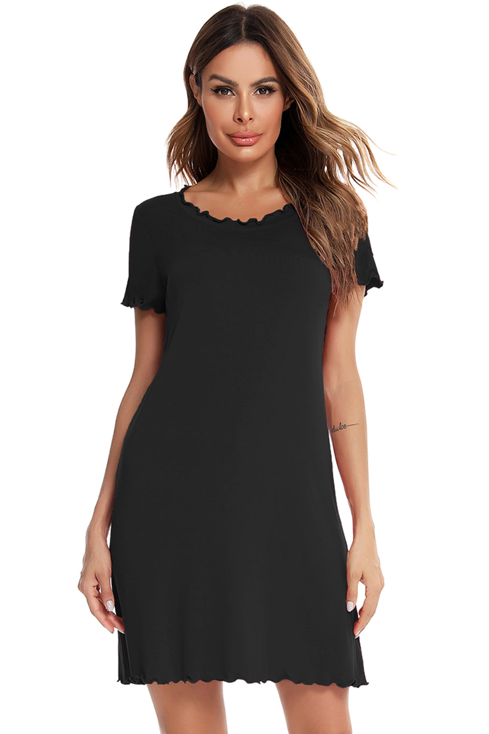 Round Neck Short Sleeve Lounge Dress - T - 3 COLORS -