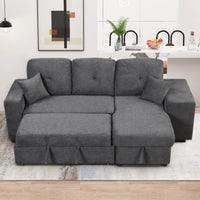 Thumbnail for Reversible Sleeper Sectional Sofa Bed With Side Shelf and 2 Stools,Pull-Out L-Shaped Sofa Bed,Corner Sofa-Bed With Stora