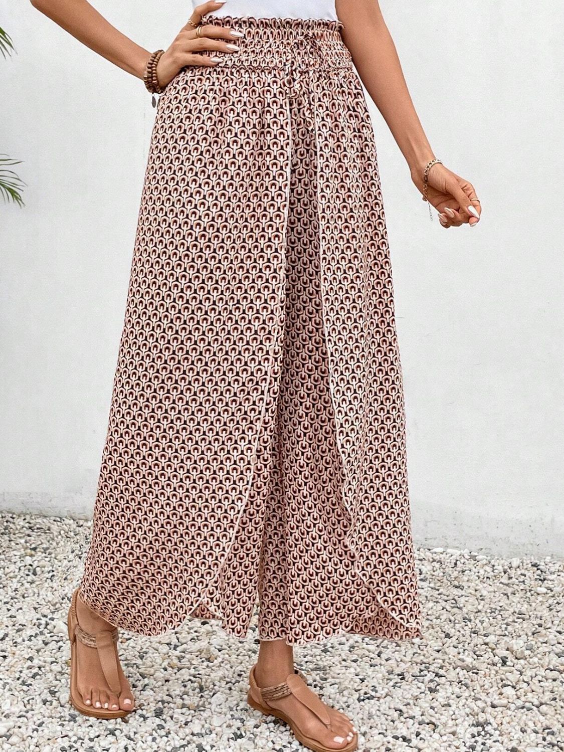 Tied Printed Wide Leg Pants - T - 5 COLORS -