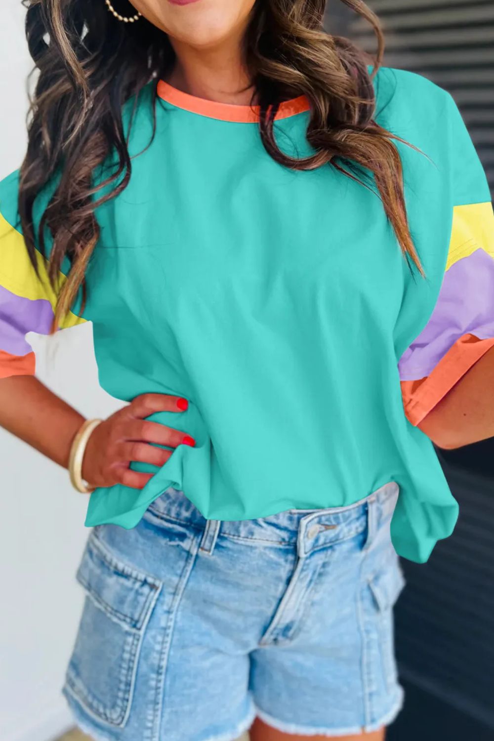 Color Block Round Neck Half Sleeve T-Shirt - T - 1 COLOR -