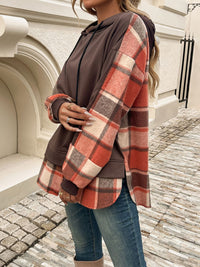 Thumbnail for Devine Drawstring Plaid Long Sleeve Hoodie - T - 4 COLORS -