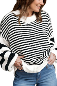 Thumbnail for Striped Round Neck Long Sleeve Sweater - T - 1 COLOR -