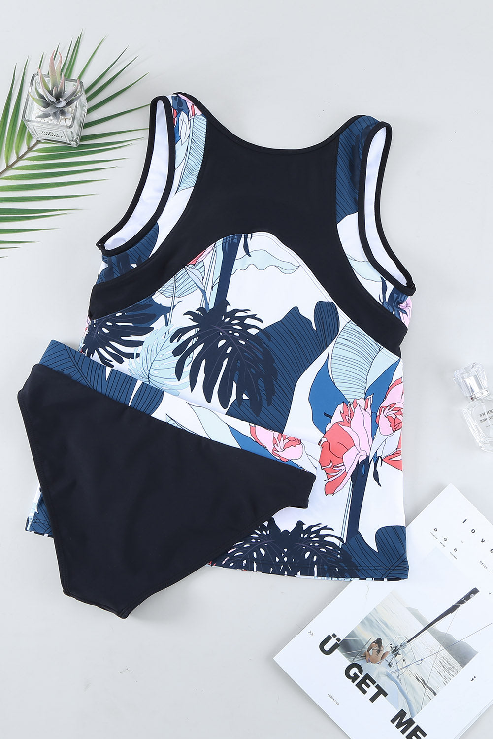 Printed Wide Strap Tankini Set - T - 4 COLORS -