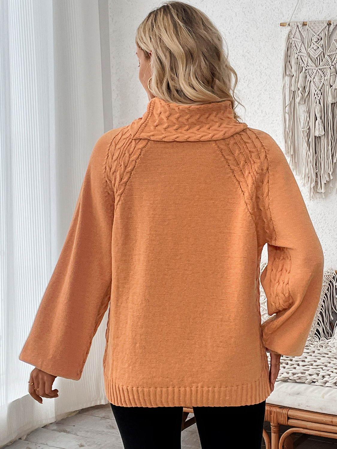 Cable-Knit Turtleneck Long Sleeve Sweater - T - 1 COLOR -