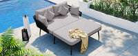 Thumbnail for Outdoor Patio Daybed, Woven Nylon Rope Backrest With Washable Cushions for Balcony, Poolside, Set for 2 Person, Gray