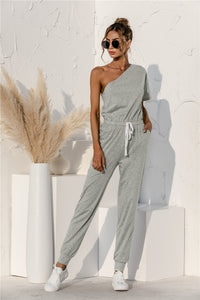 Thumbnail for Single Shoulder Short Sleeve Jumpsuit - T - 1 COLOR -