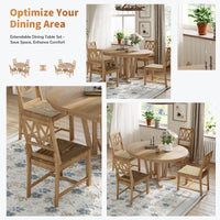 Thumbnail for Rustic 5-Piece Extendable Dining Table Set Round Trestle Table and 4 Cross Back Dining Chairs for Kitchen, Dining Room,